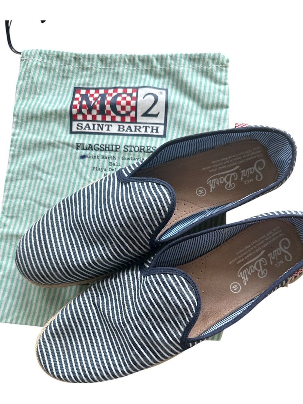 NEW MC2 Saint Barth Striped Espadrille Slip-Ons in Navy & White